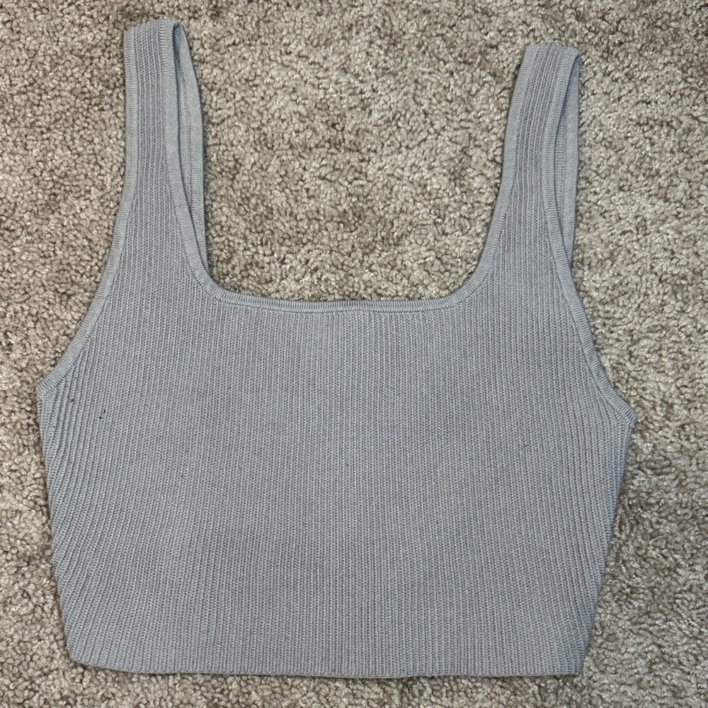 Babaton Light Gray Ribbed Crop Top